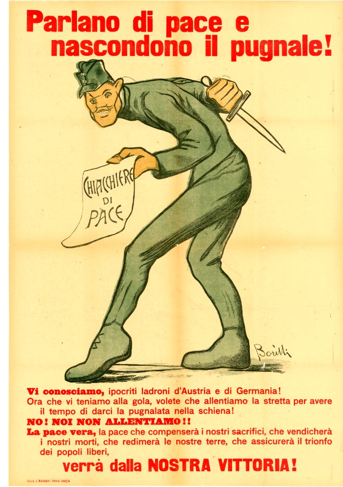 9 Sammlung Eybl Borilli Parlano di pace e nascondono il pugnale! (Sie reden über Frieden und verheimlichen den Dolch!). 1918. 100 x 70 cm. (Slg.Nr. 2437)