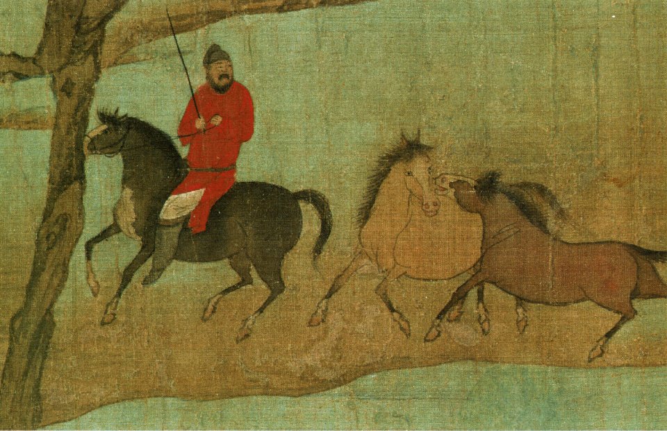 9a Zhao Mengfu. Bathing Horses. 28.1 x 155.5 cm Detail of the scroll. Palace museum, Beijing1
