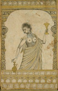 A bare-breasted woman holding a ewer and cup in an archway (6124543857)