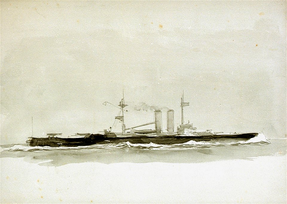 A 'King Edward VII'-class battleship at sea RMG PV5044