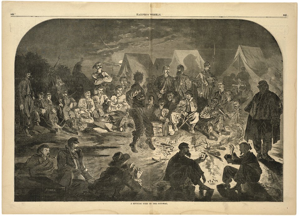 A bivouac fire on the Potomac (Boston Public Library)