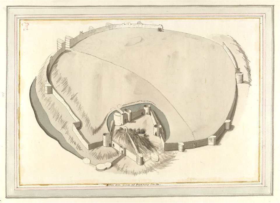 A Bird's Eye View of Pevensey Castle by Samuel Hieronymus Grimm 1773