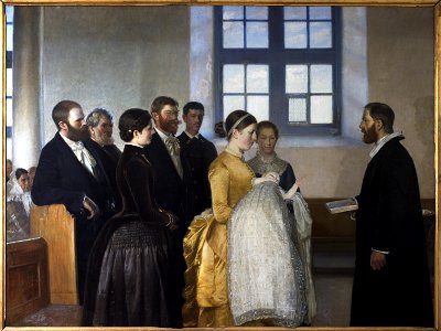 A Baptism (Michael Ancher). Free illustration for personal and commercial use.