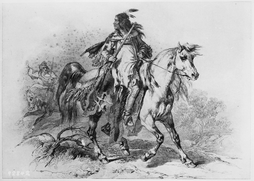 A Blackfoot on horseback, with a rifle, 1833 - NARA - 530974