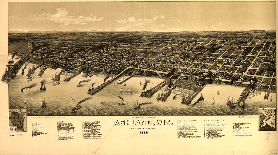 A bird's eye view of the city of Ashland, Wis., county seat of Ashland County 1886. LOC 75696701