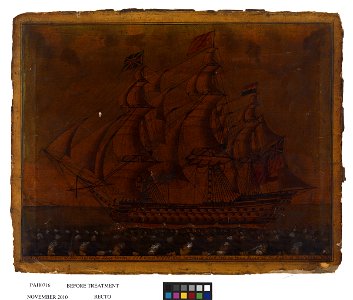 A Beam View of His Majestys Ship Victory 110 Guns and 1000 Men in which Lord Nelson was slain at the Battle of Trafalgar RMG L4517-001