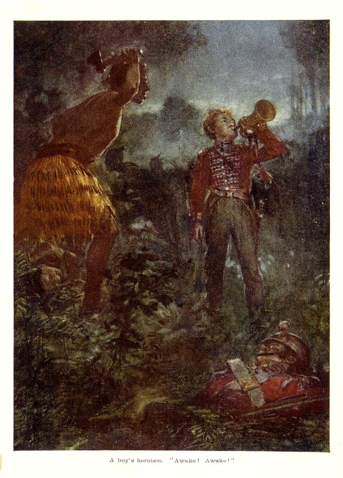 A boy's heroism. 'Awake! Awake!', colour photo-mechanical print by Arthur David McCormick