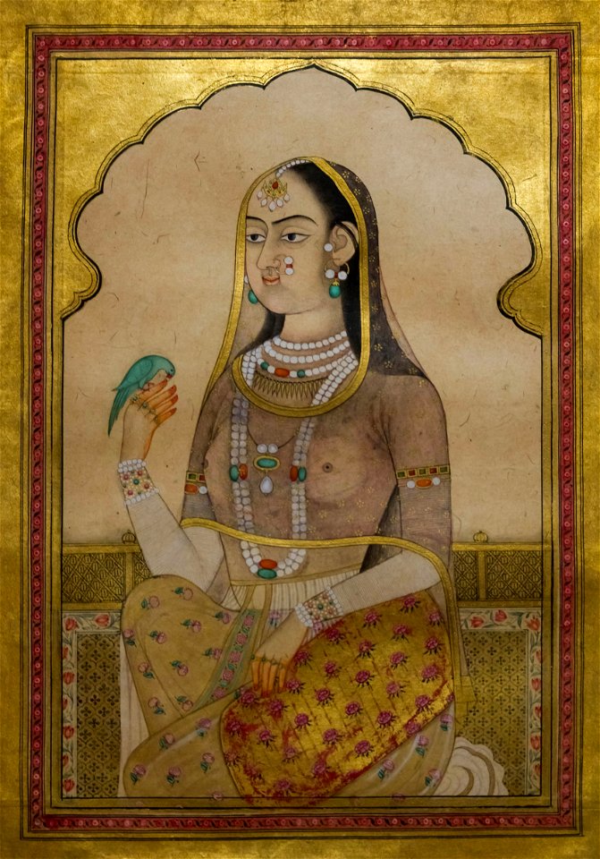 A Bejeweled Maiden with a Parakeet