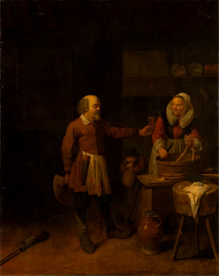 A Butcher Offering a Woman a Glass of Beer by David Rijckaert (III) Städel Museum 573