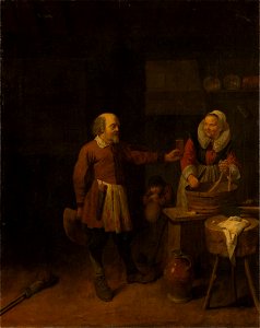 A Butcher Offering a Woman a Glass of Beer by David Rijckaert (III) Städel Museum 573