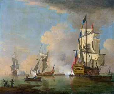 A British man o' war firing a salute, by Peter Monamy