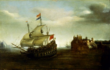 A Castle with a Ship Sailing Nearby RMG BHC0726