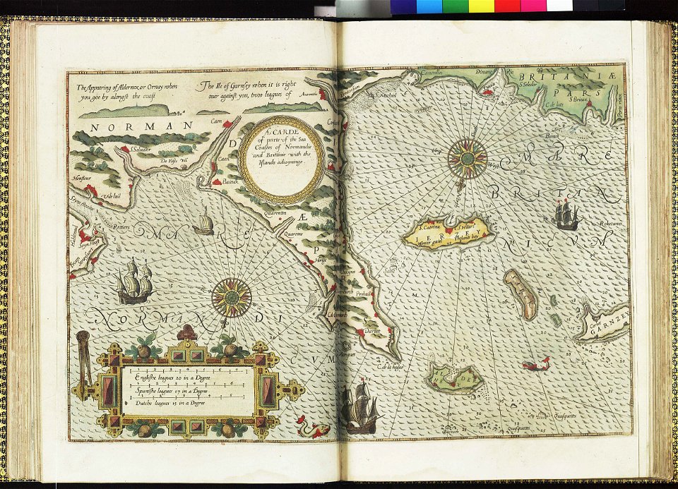 A carde of parte of the sea coastes of Normandie and Britanie with the islands adjoyninge RMG F7991