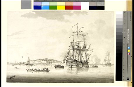 A calm with an East Indiaman anchored in an estuary RMG PY8394