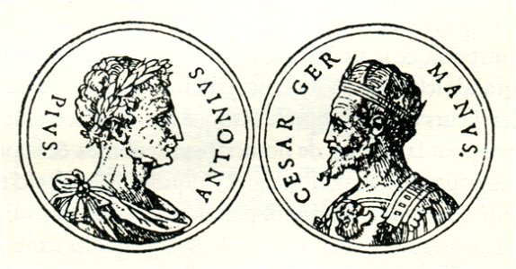 A coin of emperor Antoninus Pius A coin of emperor Germanicus - Thevet André - 1556
