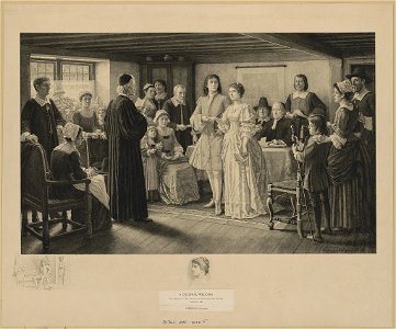 A colonial wedding, the marriage of Dr. Francis Le Baron and Mary Wilder, Plymouth, 1695 - Frederick Dielman R.A. LCCN2003665168