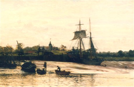 A Collier Loading Ballast on the Thames River, by William Lionel Wyllie. Free illustration for personal and commercial use.