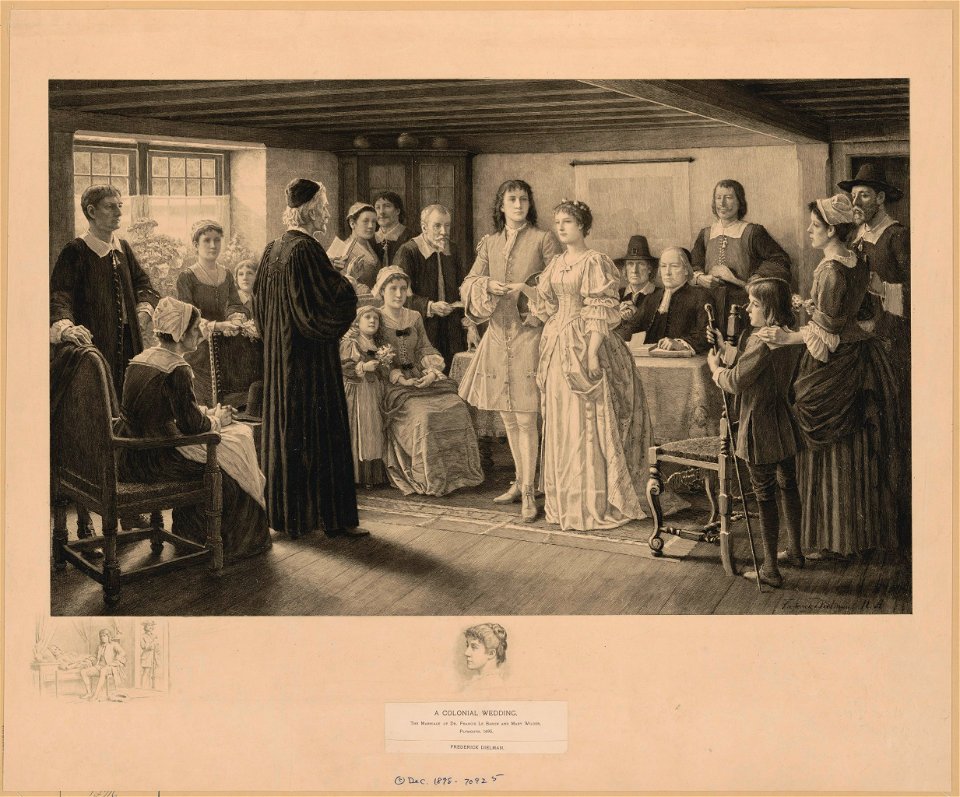 A colonial wedding, the marriage of Dr. Francis Le Baron and Mary Wilder, Plymouth, 1695 - Frederick Dielman R.A. LCCN2003665168