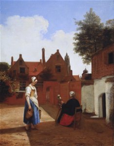 A Courtyard in Delft - a Woman spinning, by Pieter de Hooch
