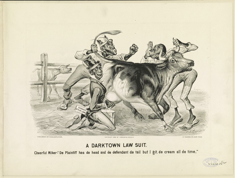 A darktown law suit-part first- Cheerful Milker-De plaintiff has de head and de defendant de tail but i git de cream all de time LCCN91724652