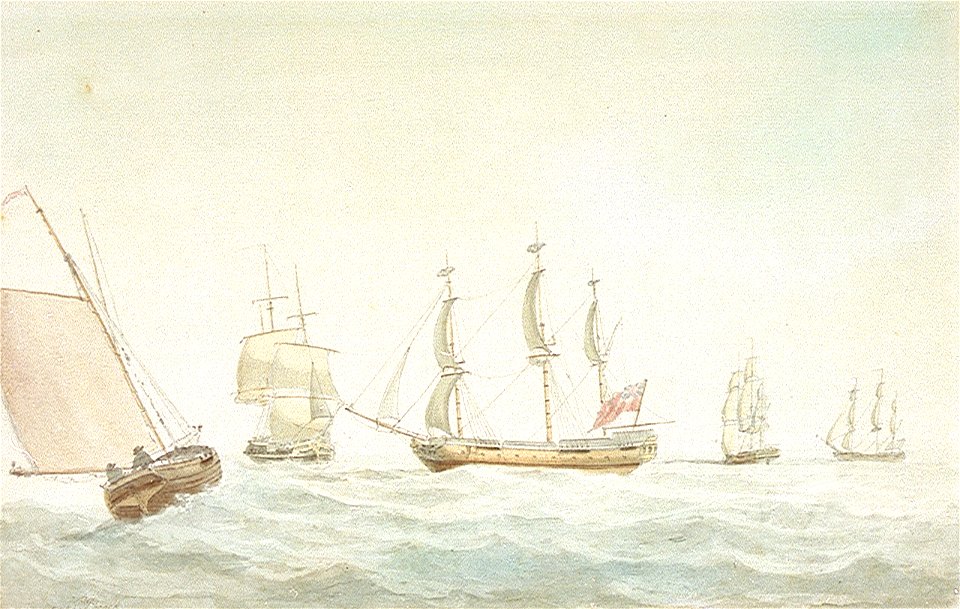 A cutter, frigate and an Indiaman, with other ships RMG PW5911