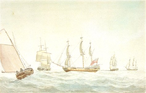 A cutter, frigate and an Indiaman, with other ships RMG PW5911