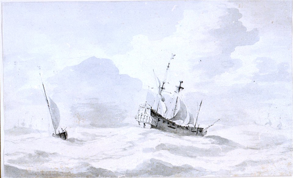 A dismasted Dutch ship and a galjoot in a heavy sea RMG PW6923
