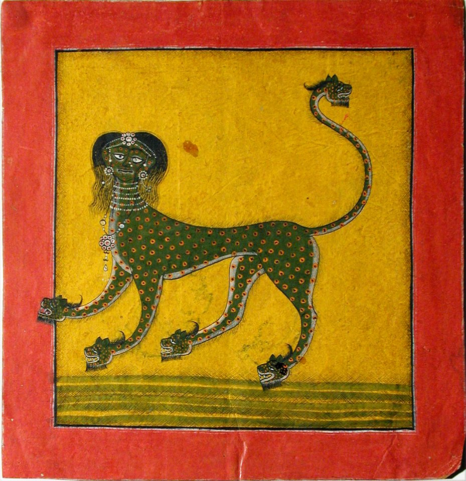 A dragon with woman's head and small dragons' heads for paws and end of tail (6125124998)