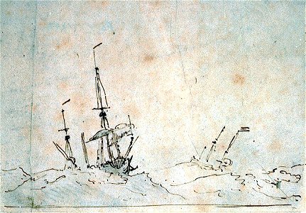 A dismasted ship scudding in a heavy sea RMG PV5340