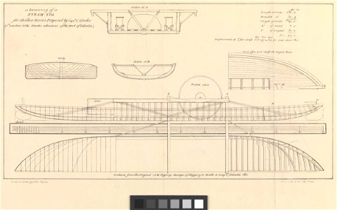 A Drawing (plan) of a steam tug for shallow Rivers Proposed by Captn C Cowles (1st assistant to the Post of Calcutta) RMG PY0182