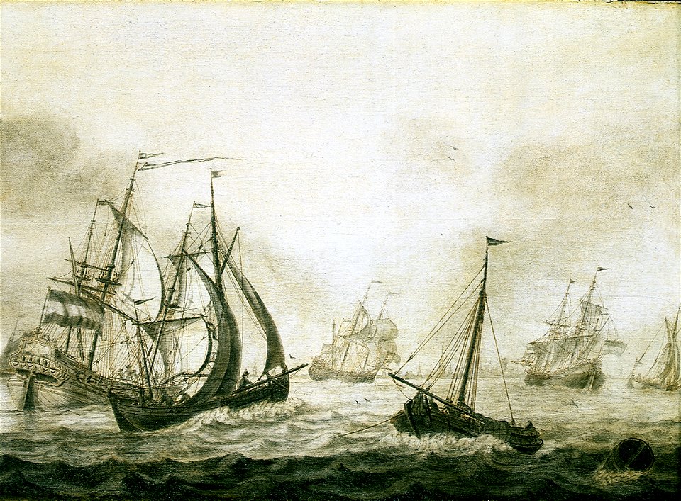 A Dutch dogger with a whaler and other vessels off a Dutch port RMG BHC0969