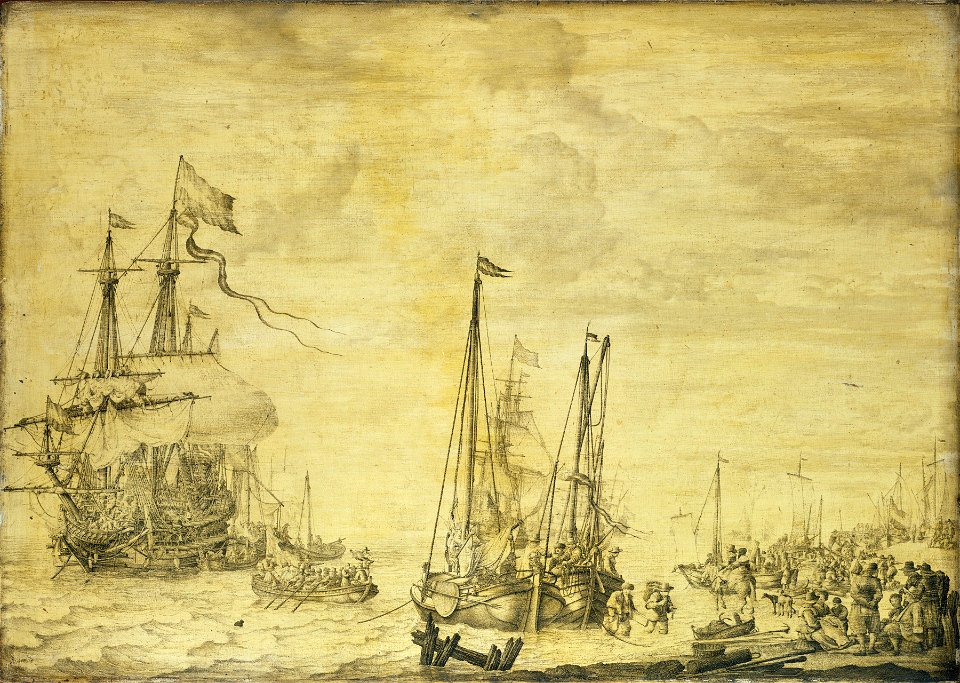 A Dutch flagship, thought to be the Eendracht at anchor close in RMG L0217-001