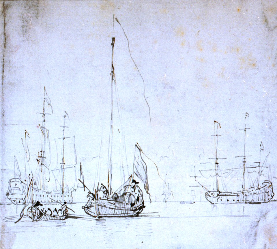 A Dutch bezan yacht with a barge coming alongside RMG PW6676
