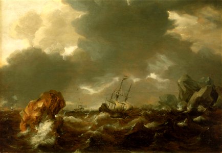 A Dutch Merchant Ship Running Between Rocks in Rough Weather RMG BHC0911