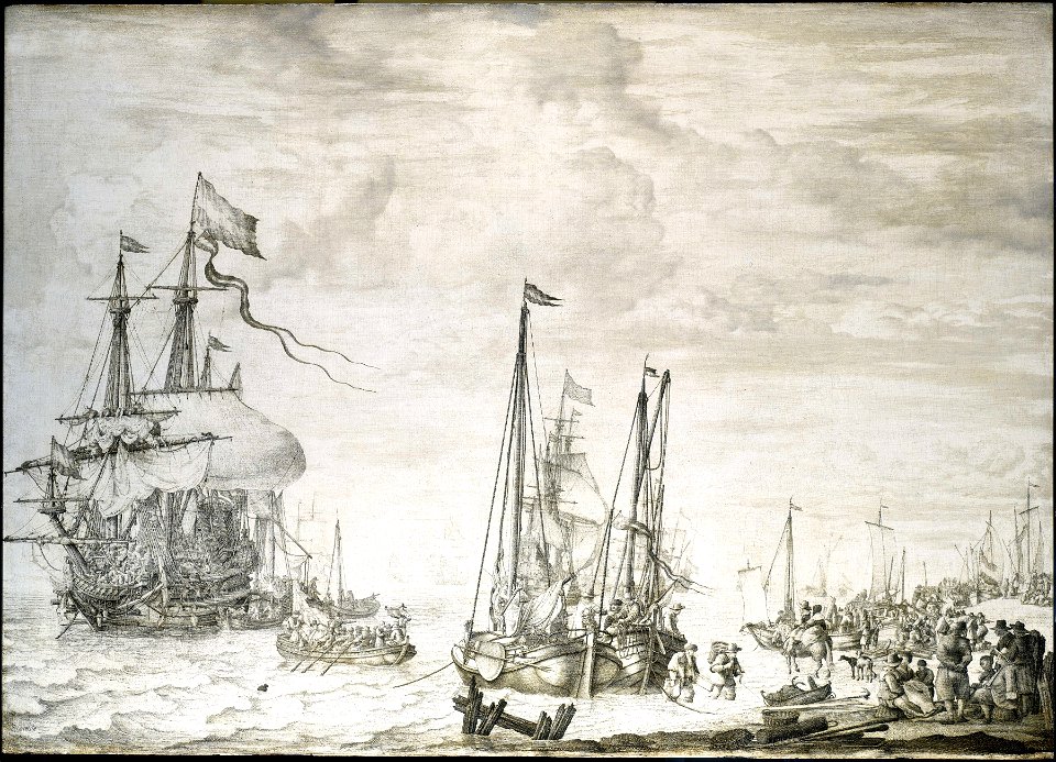 A Dutch flagship, thought to be the Eendracht at anchor close in RMG BHC0864