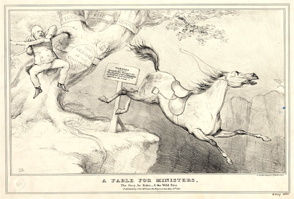 A fable for ministers, the Grey, its rider- & the wild fire. (BM 1868,0808.9428)