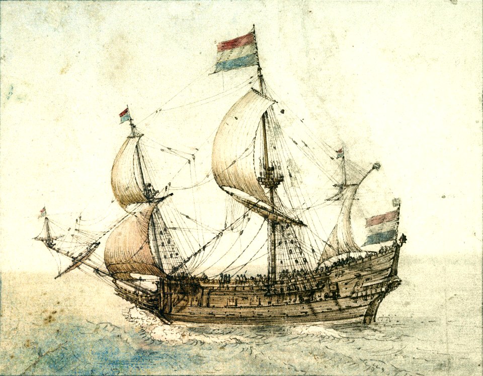 A Dutch three-masted ship under sail RMG PU8379