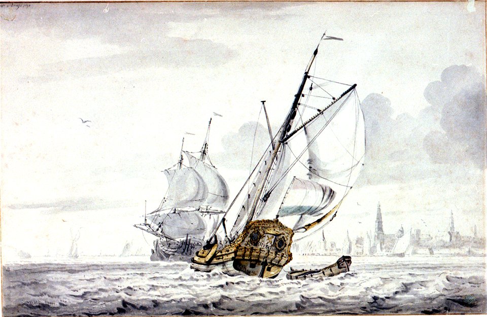 A Dutch Yacht beating out of a harbour off Kampsen RMG PU8468