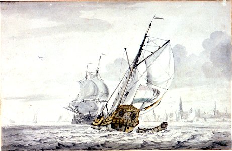 A Dutch Yacht beating out of a harbour off Kampsen RMG PU8468