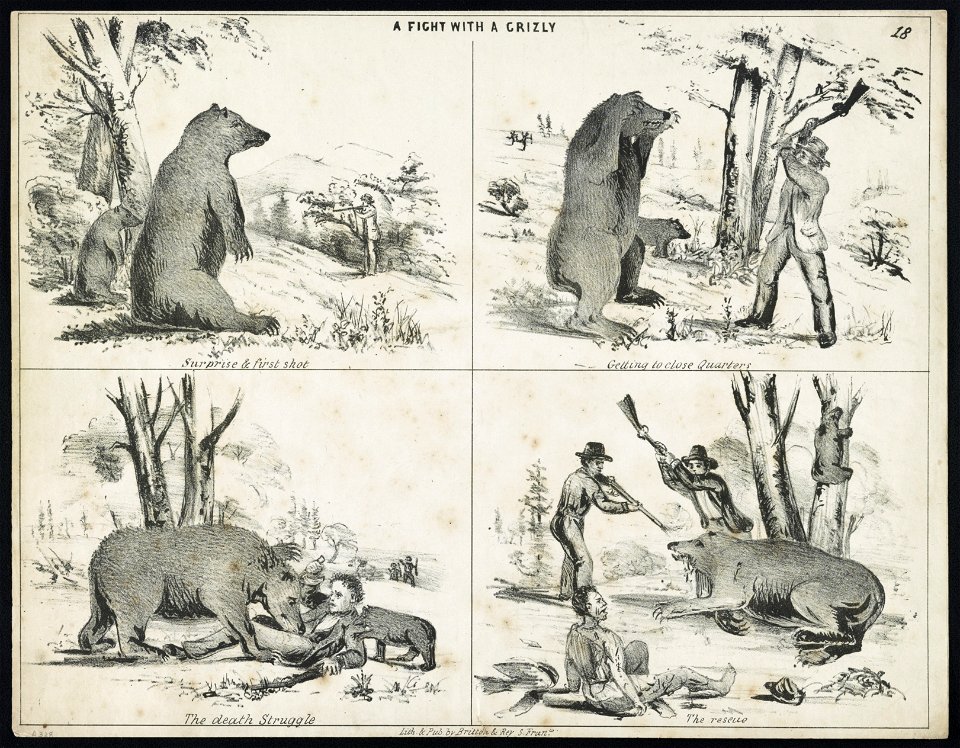 A fight with a grizly (i.e. grizzly) - Lith. & Pubd. by Britton & Rey, S. Franco. LCCN2011661683
