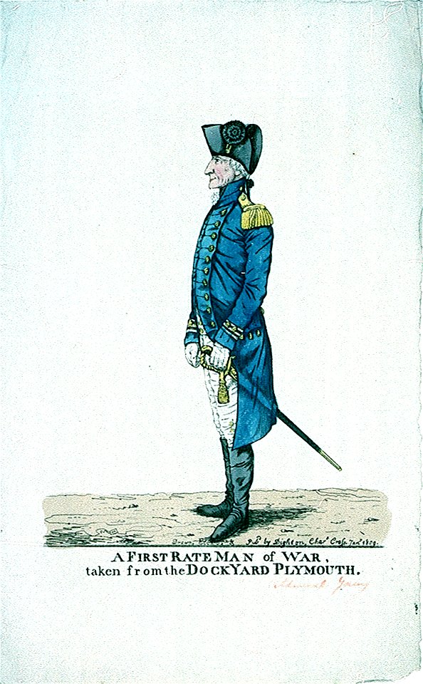 A First Rate Man of War, taken from the Dockyard Plymouth (caricature) RMG PW3718