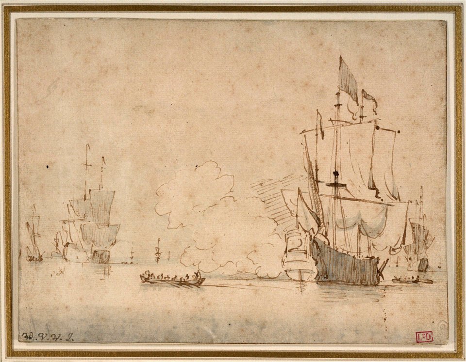 A flagship becalmed firing a salute RMG PV5344