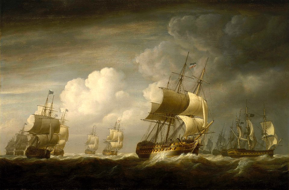 A fleet of East Indiamen at sea RMG B3215