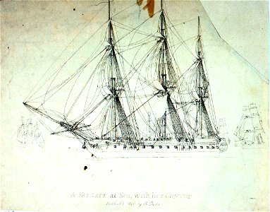 A frigate at sea, with her convoy RMG PU6057