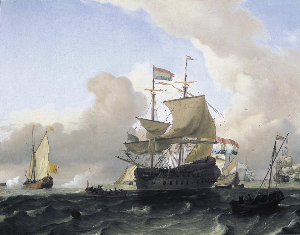 A frigate and other vessels on a rough sea, by Ludolf Backhuysen I