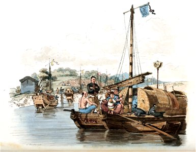 A FISHERMAN AND HIS FAMILY, regaling in their Boat