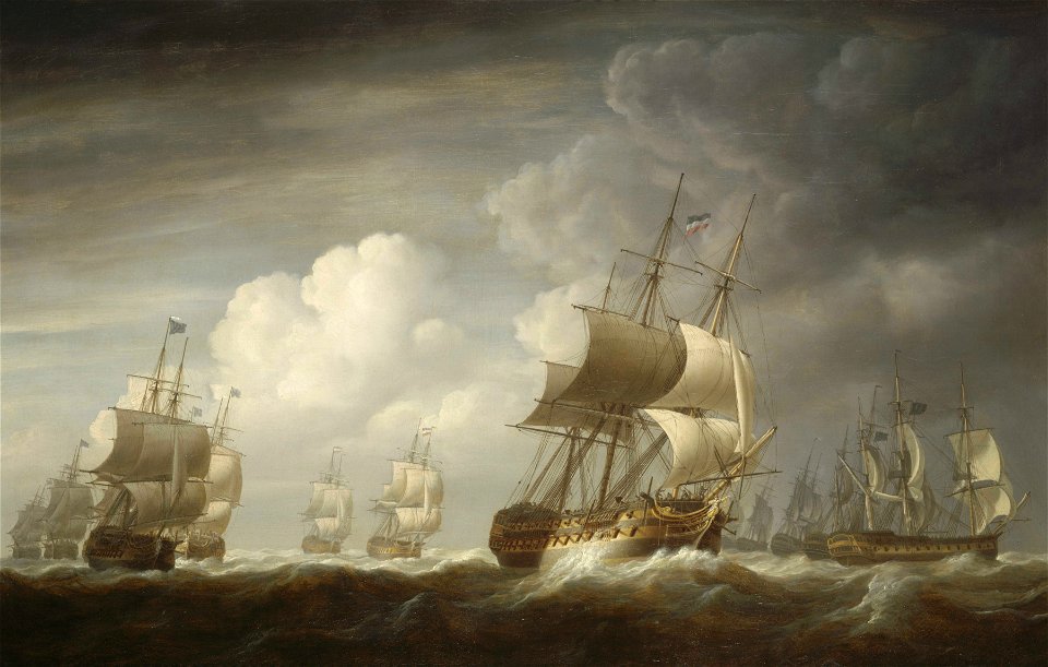 A fleet of East Indiamen at sea RMG BHC1097