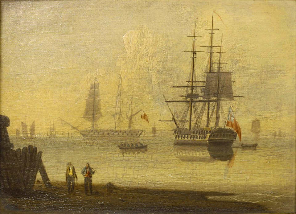 A frigate at anchor thought to be off Sandy Hook RMG BHC1094
