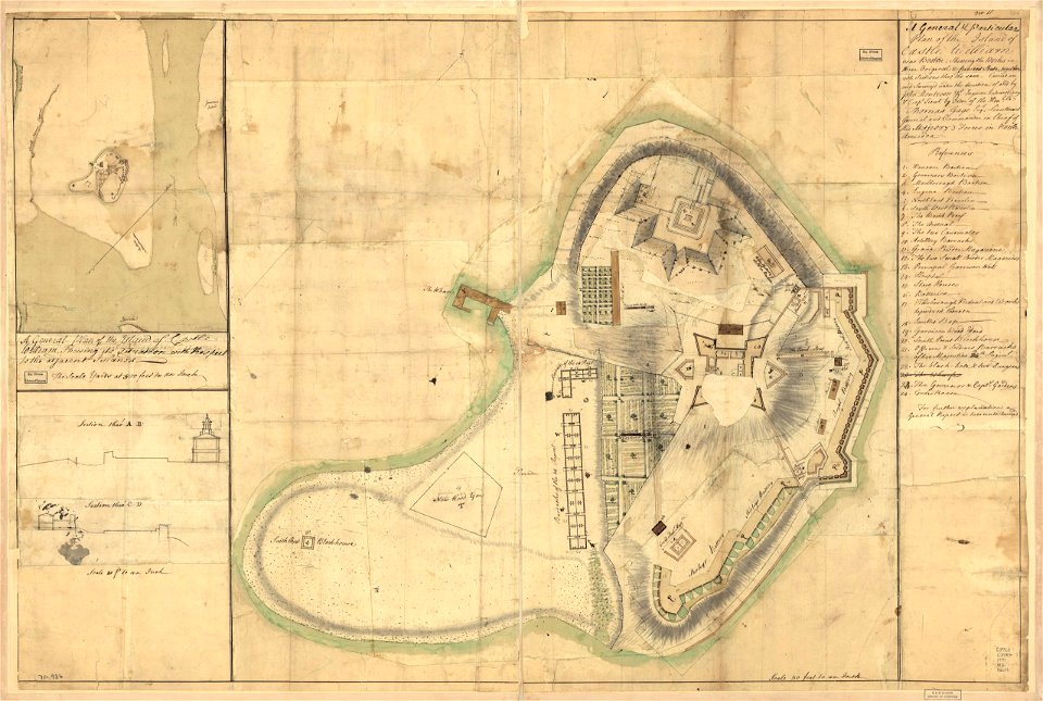 A general & particular plan of the island of Castle William near Boston, shewing the works in their original & present state, together with sections thro' the same. Carried on and survey'd under the LOC gm71000936