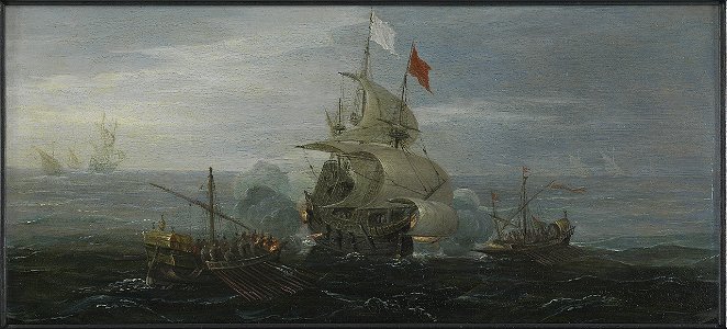 A French Ship and Barbary Pirates RMG L9748. Free illustration for personal and commercial use.